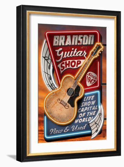 Branson, Missouri - Acoustic Guitar Music Shop-Lantern Press-Framed Art Print