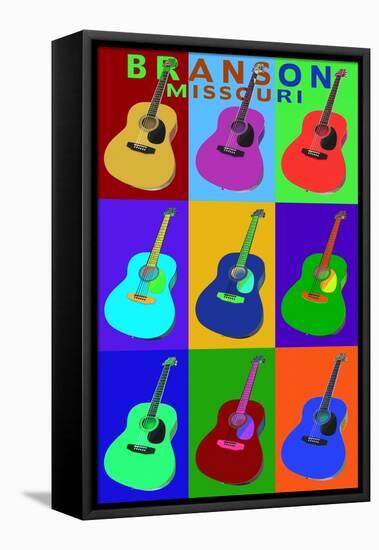 Branson, Missouri - Acoustic Guitar Pop Art-Lantern Press-Framed Stretched Canvas