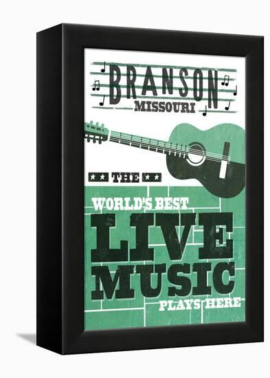 Branson, Missouri - Horizontal Guitar - Teal Screenprint-Lantern Press-Framed Stretched Canvas