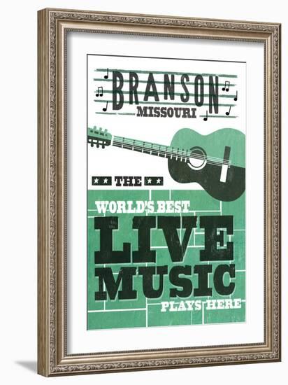 Branson, Missouri - Horizontal Guitar - Teal Screenprint-Lantern Press-Framed Art Print