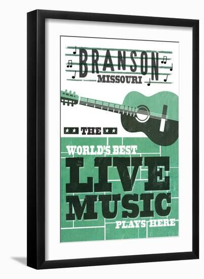 Branson, Missouri - Horizontal Guitar - Teal Screenprint-Lantern Press-Framed Art Print