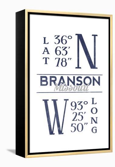 Branson, Missouri - Latitude and Longitude (Blue)-Lantern Press-Framed Stretched Canvas