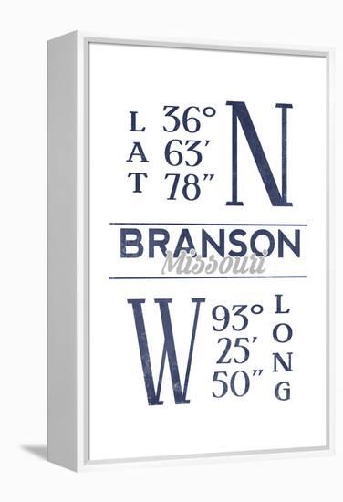 Branson, Missouri - Latitude and Longitude (Blue)-Lantern Press-Framed Stretched Canvas