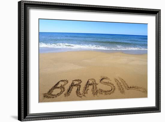 Brasil Written On Sandy Beach-viperagp-Framed Art Print