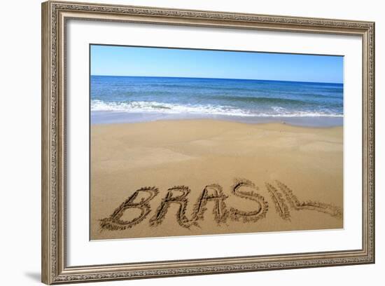 Brasil Written On Sandy Beach-viperagp-Framed Art Print