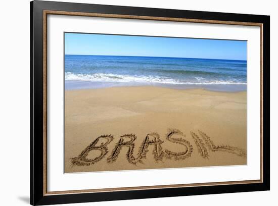 Brasil Written On Sandy Beach-viperagp-Framed Art Print