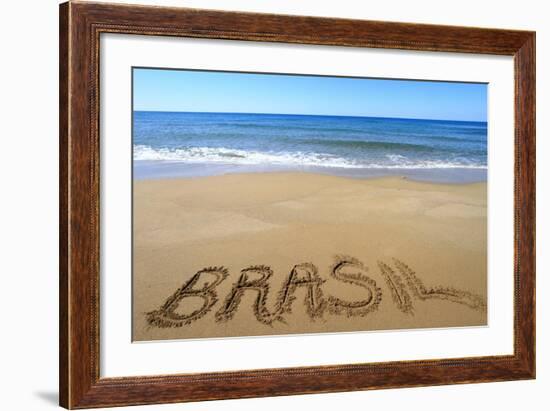 Brasil Written On Sandy Beach-viperagp-Framed Art Print