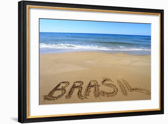 Brasil Written On Sandy Beach-viperagp-Framed Art Print