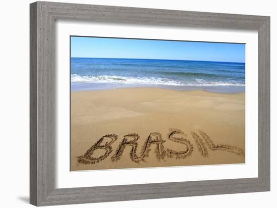 Brasil Written On Sandy Beach-viperagp-Framed Art Print