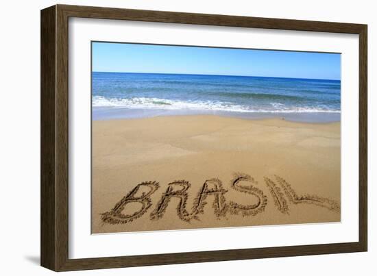 Brasil Written On Sandy Beach-viperagp-Framed Art Print