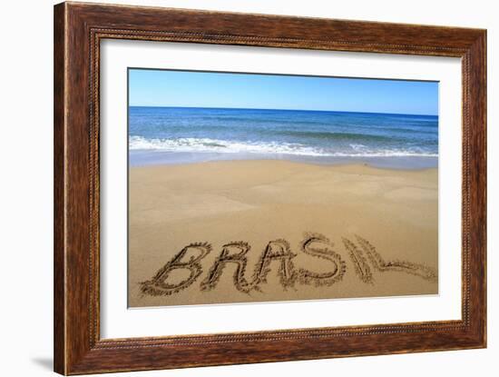 Brasil Written On Sandy Beach-viperagp-Framed Art Print