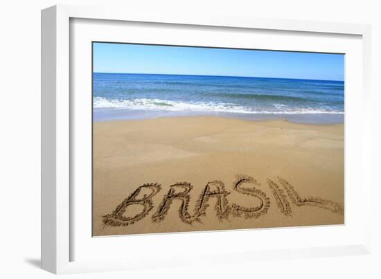 Brasil Written On Sandy Beach-viperagp-Framed Art Print