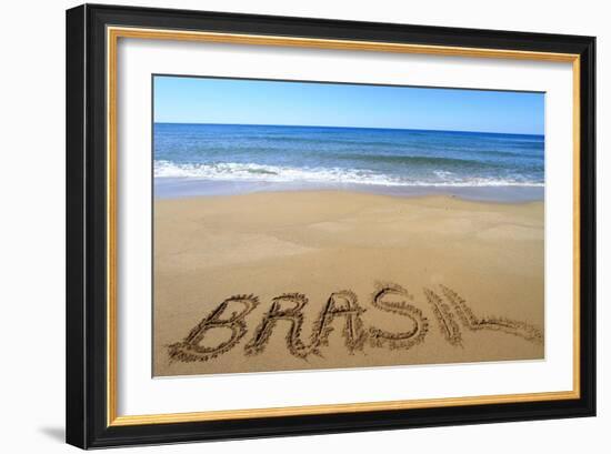 Brasil Written On Sandy Beach-viperagp-Framed Art Print