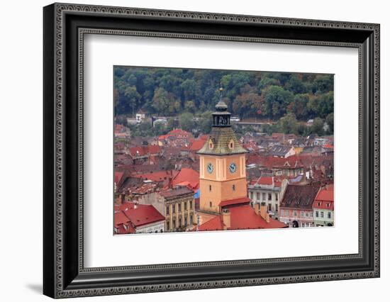 Brasov, Romania. Rooftops and city from hilltop. Clock tower.-Emily Wilson-Framed Photographic Print