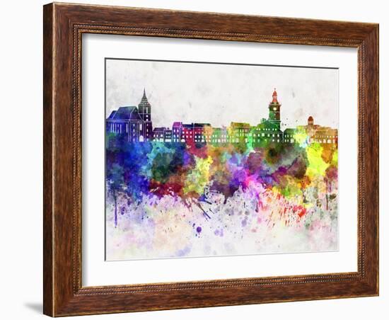 Brasov Skyline in Watercolor Background-paulrommer-Framed Art Print