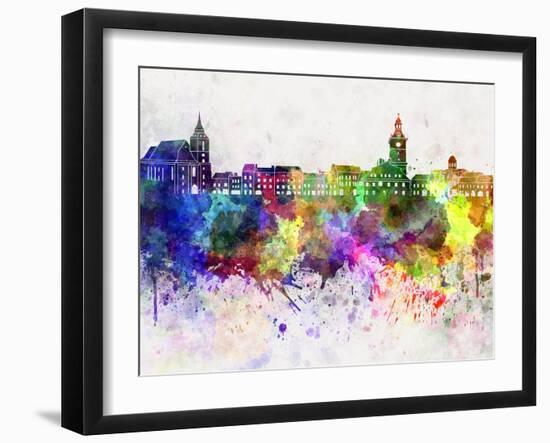 Brasov Skyline in Watercolor Background-paulrommer-Framed Art Print