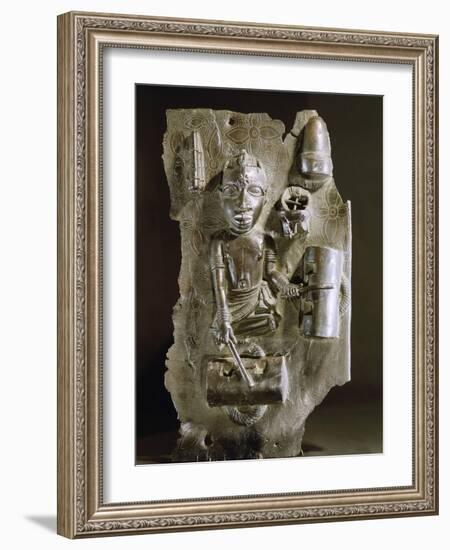Brass plaque with a representation of a drummer, Benin, Nigeria, probably early 17th century-Werner Forman-Framed Giclee Print
