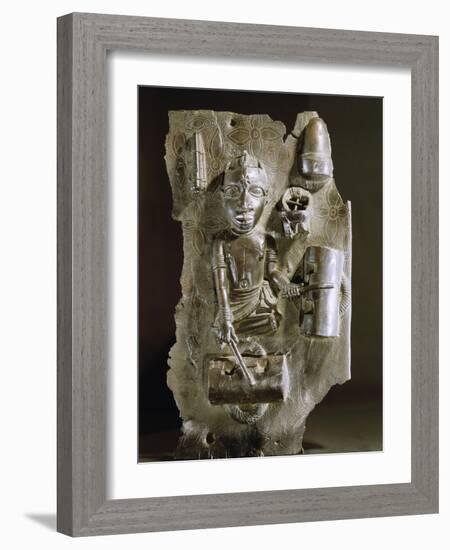 Brass plaque with a representation of a drummer, Benin, Nigeria, probably early 17th century-Werner Forman-Framed Giclee Print