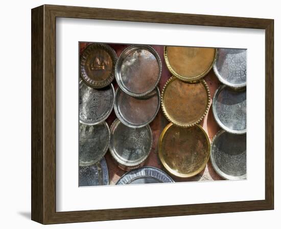 Brass Plates for Sale in the Souk, Marrakech (Marrakesh), Morocco, North Africa-Nico Tondini-Framed Photographic Print