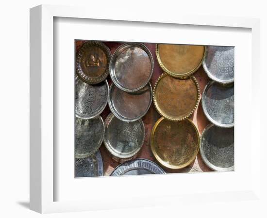 Brass Plates for Sale in the Souk, Marrakech (Marrakesh), Morocco, North Africa-Nico Tondini-Framed Photographic Print