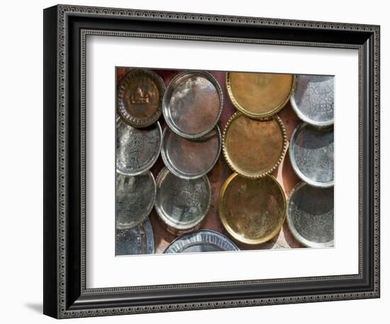 Brass Plates for Sale in the Souk, Marrakech (Marrakesh), Morocco, North Africa-Nico Tondini-Framed Photographic Print