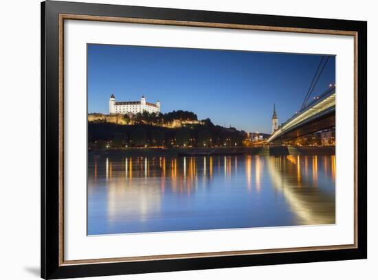 Bratislava Castle, St Martin's Cathedral and New Bridge at Dusk, Bratislava, Slovakia-Ian Trower-Framed Photographic Print