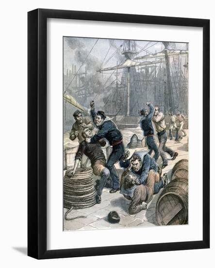 Brawl Between English and German Sailors at Millwall Docks, London, 1892-Henri Meyer-Framed Giclee Print