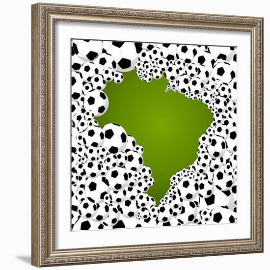 Brazil Country Shape Soccer Balls-cienpies-Framed Art Print