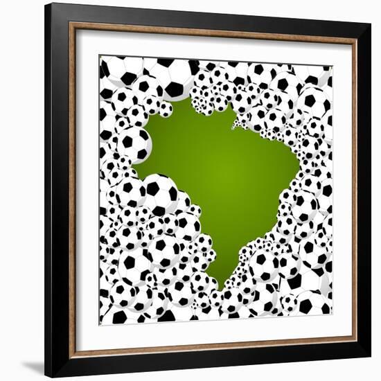 Brazil Country Shape Soccer Balls-cienpies-Framed Art Print