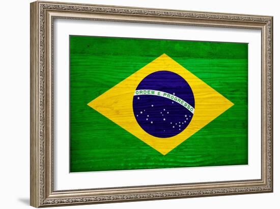 Brazil Flag Design with Wood Patterning - Flags of the World Series-Philippe Hugonnard-Framed Art Print