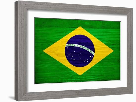 Brazil Flag Design with Wood Patterning - Flags of the World Series-Philippe Hugonnard-Framed Art Print