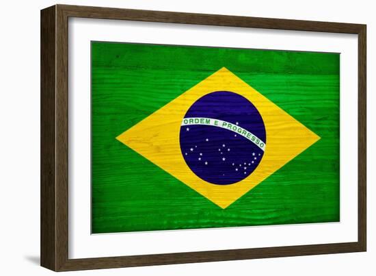 Brazil Flag Design with Wood Patterning - Flags of the World Series-Philippe Hugonnard-Framed Art Print