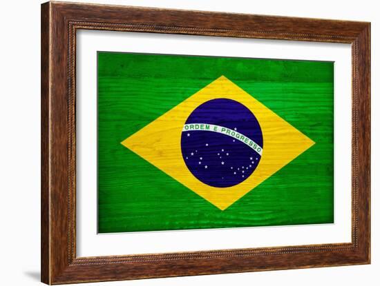 Brazil Flag Design with Wood Patterning - Flags of the World Series-Philippe Hugonnard-Framed Art Print