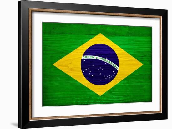 Brazil Flag Design with Wood Patterning - Flags of the World Series-Philippe Hugonnard-Framed Art Print
