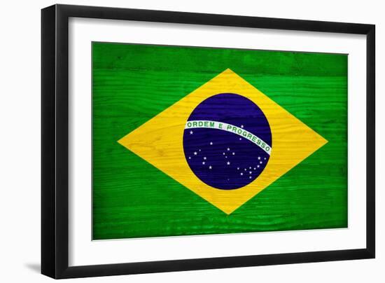 Brazil Flag Design with Wood Patterning - Flags of the World Series-Philippe Hugonnard-Framed Art Print