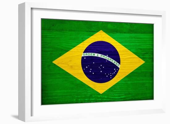 Brazil Flag Design with Wood Patterning - Flags of the World Series-Philippe Hugonnard-Framed Art Print