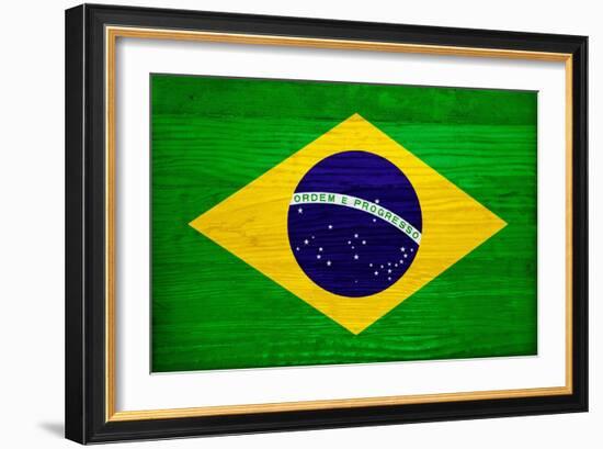 Brazil Flag Design with Wood Patterning - Flags of the World Series-Philippe Hugonnard-Framed Art Print