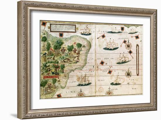 Brazil from the "Miller Atlas" by Pedro Reinel, circa 1519-null-Framed Giclee Print