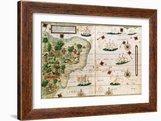 Brazil from the "Miller Atlas" by Pedro Reinel, circa 1519-null-Framed Giclee Print