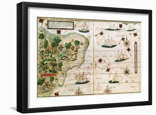 Brazil from the "Miller Atlas" by Pedro Reinel, circa 1519-null-Framed Giclee Print