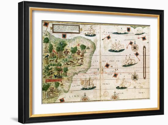 Brazil from the "Miller Atlas" by Pedro Reinel, circa 1519-null-Framed Giclee Print