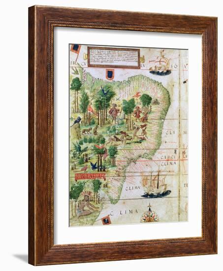 Brazil from the "Miller Atlas" by Pedro Reinel, circa 1519-null-Framed Giclee Print