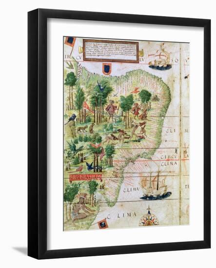 Brazil from the "Miller Atlas" by Pedro Reinel, circa 1519-null-Framed Giclee Print