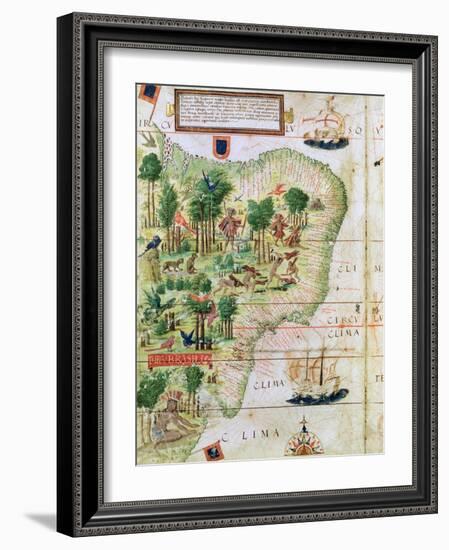 Brazil from the "Miller Atlas" by Pedro Reinel, circa 1519-null-Framed Giclee Print