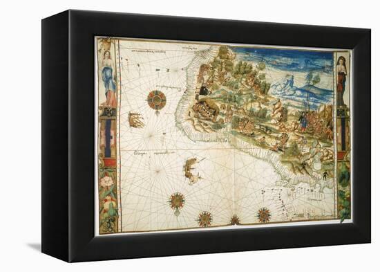 Brazil: Map And Native Indians-null-Framed Premier Image Canvas