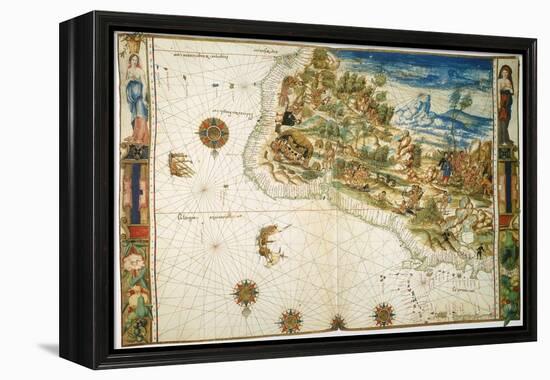 Brazil: Map And Native Indians-null-Framed Premier Image Canvas