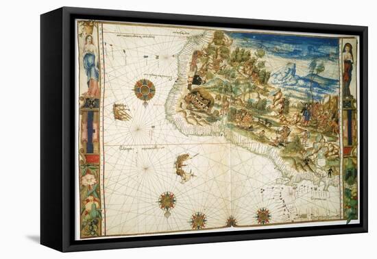 Brazil: Map And Native Indians-null-Framed Premier Image Canvas