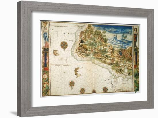 Brazil: Map And Native Indians-null-Framed Giclee Print