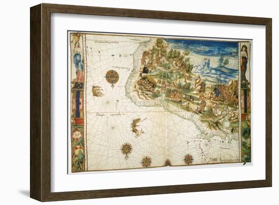 Brazil: Map And Native Indians-null-Framed Giclee Print