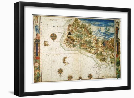 Brazil: Map And Native Indians-null-Framed Giclee Print